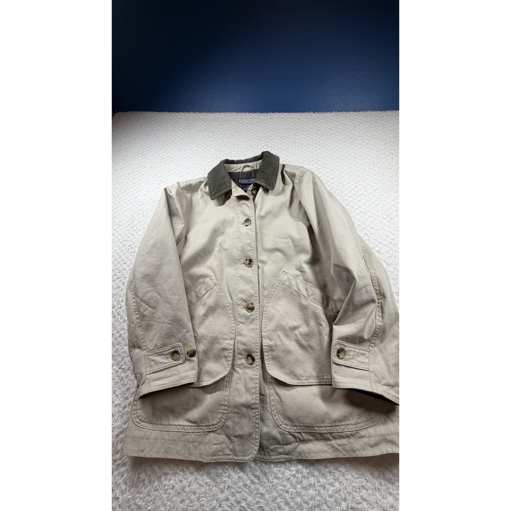Lands End S 6-8P Chore Barn Jacket Plaid Liner Corduroy Collar Green Y2K
